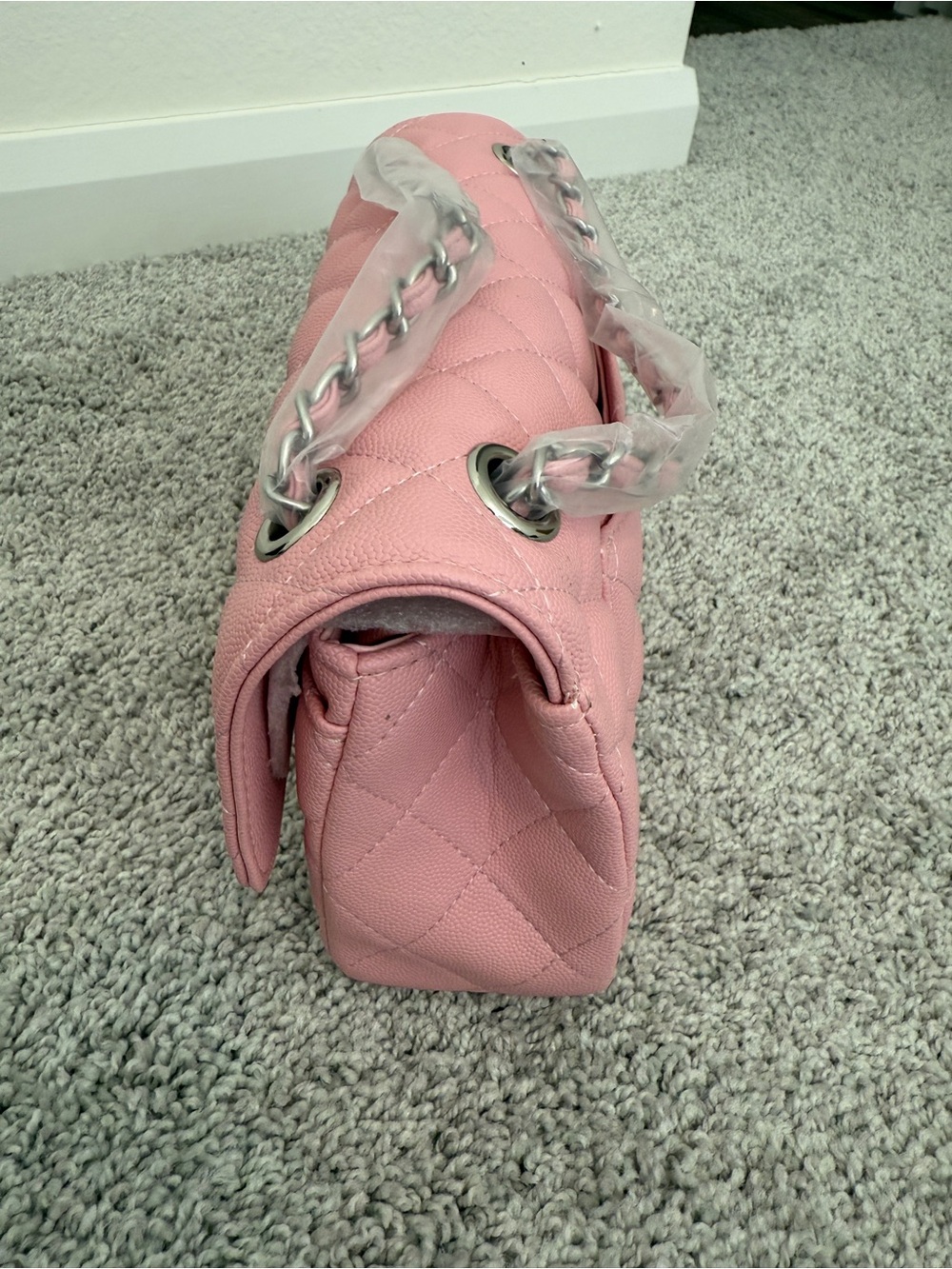 INSPIRED….. Classic Quilted Pink Shoulder Bag with Chain Strap in pink - Picture 6 of 8